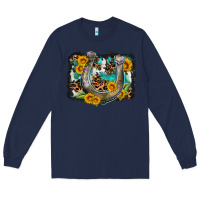 Navy western leopard cowhide turquoise background horse Long Sleeve Tee - OliviaCreatesArt