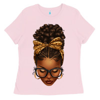 Bubblegum Pink afro messy bun leopard bow Ladies Tee - texasbilliewilder