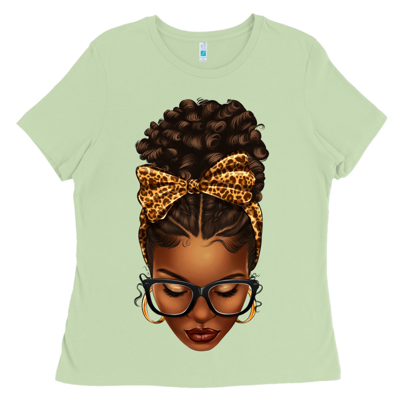 Afro Messy Bun Leopard Bow Ladies Tee by texasbilliewilder | Teevron