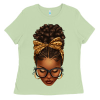 Matcha afro messy bun leopard bow Ladies Tee - texasbilliewilder