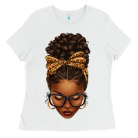 White afro messy bun leopard bow Ladies Tee - texasbilliewilder