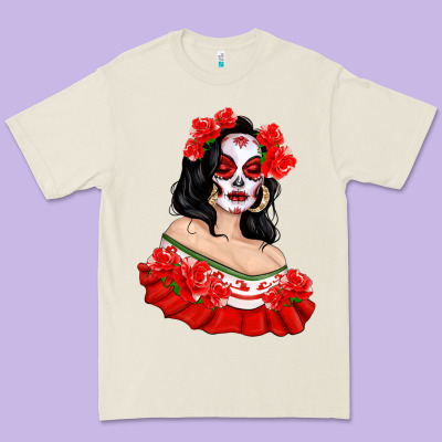 Mexicana Skull Girl With Roses Premium Tee Designed By Texasbilliewilder