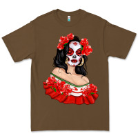 Cacao Mexicana Skull Girl with Roses Premium Tee - texasbilliewilder