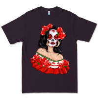 Plum Mexicana Skull Girl with Roses Premium Tee - texasbilliewilder