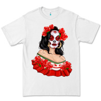 White Mexicana Skull Girl with Roses Premium Tee - texasbilliewilder