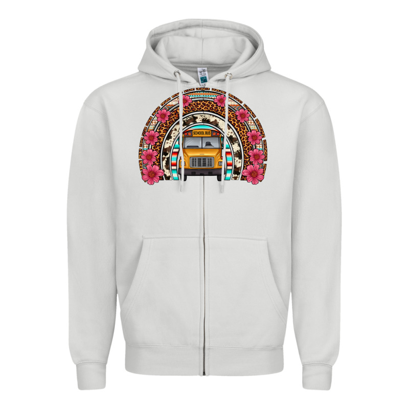 School Bus Leopard Cowhide Rainbow Zipper Hoodie by Artiststas | Teevron