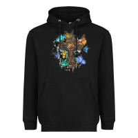 Black cross with butterflies cowhide background Heavyweight Hoodie - BarkalooDesign