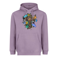 Lavender cross with butterflies cowhide background Heavyweight Hoodie - BarkalooDesign