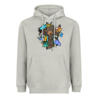 Moon Dust cross with butterflies cowhide background Heavyweight Hoodie - BarkalooDesign