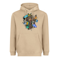 Mushroom cross with butterflies cowhide background Heavyweight Hoodie - BarkalooDesign