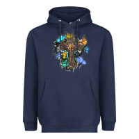 Navy cross with butterflies cowhide background Heavyweight Hoodie - BarkalooDesign