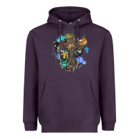 Plum cross with butterflies cowhide background Heavyweight Hoodie - BarkalooDesign