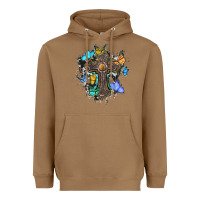Toasted Coconut cross with butterflies cowhide background Heavyweight Hoodie - BarkalooDesign