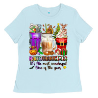Baby Blue Hallothanksmas coffee cups Ladies Tee - texasbilliewilder