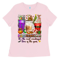 Bubblegum Pink Hallothanksmas coffee cups Ladies Tee - texasbilliewilder