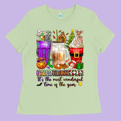 Hallothanksmas Coffee Cups Ladies Tee Designed By Texasbilliewilder