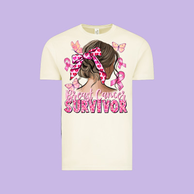 Breast Cancer Survivor Messy Bun Vintage Tee Designed By Cowgirlartshop