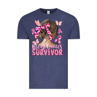 Vintage Denim breast cancer survivor messy bun Vintage Tee - CowGirlArtShop