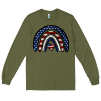 Army Green USA American Flag Rainbow Long Sleeve Tee - Jasminsmagicworld