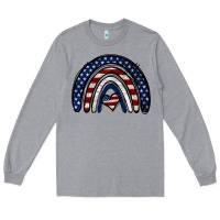 Heather Grey USA American Flag Rainbow Long Sleeve Tee - Jasminsmagicworld