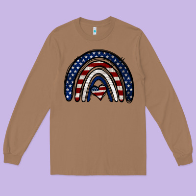 Usa American Flag Rainbow Long Sleeve Tee Designed By Jasminsmagicworld