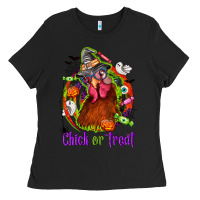 Black Chick or treat Halloween Ladies Tee - NancyCooperArtShop