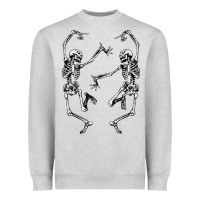 Heather Grey Dance of Death Macabre Skeleton Heavyweight Sweatshirt - longCreatives
