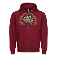 Burgundy school bus leopard cowhide rainbow Zipper Hoodie - Artiststas