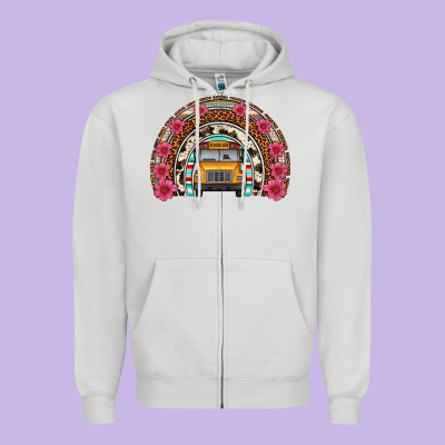 School Bus Leopard Cowhide Rainbow Zipper Hoodie Designed By Artiststas