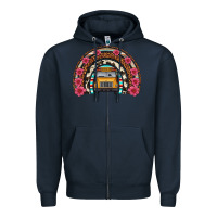Navy school bus leopard cowhide rainbow Zipper Hoodie - Artiststas