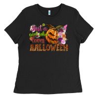 Black Just a girl who loves Halloween Ladies Tee - NancyCooperArtShop