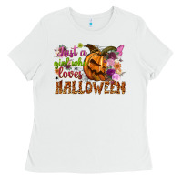 White Just a girl who loves Halloween Ladies Tee - NancyCooperArtShop