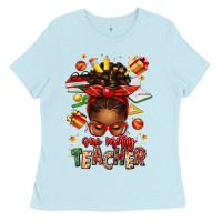 Baby Blue one merry teacher afro messy bun Ladies Tee - texasbilliewilder