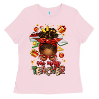 Bubblegum Pink one merry teacher afro messy bun Ladies Tee - texasbilliewilder