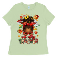 Matcha one merry teacher afro messy bun Ladies Tee - texasbilliewilder