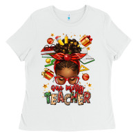 One Merry Teacher Afro Messy Bun Ladies Tee | Teevron
