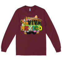 Burgundy Viva Mexico Long Sleeve Tee - FaDigitalArtStudio