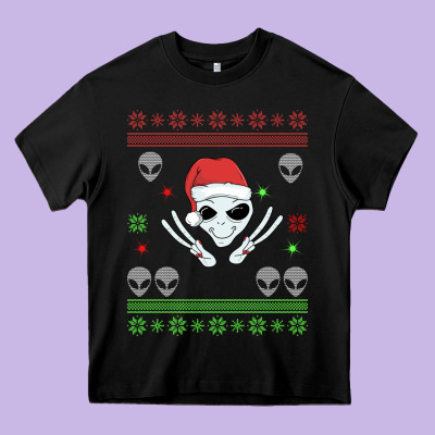 Alien Ugly Christmas Heavy Core Tee Designed By Bettercallsaul