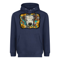 Navy white scottish calf with sunflowers western  background Heavyweight Hoodie - BarkalooDesign