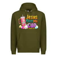 Army Green Jesus Fills My Cup Easter Premium Hoodie - CowhideDigitalArt