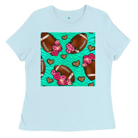 Baby Blue American Football roses and hearts Ladies Tee - NancyCooperArtShop