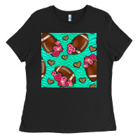 Black American Football roses and hearts Ladies Tee - NancyCooperArtShop