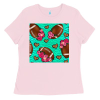 Bubblegum Pink American Football roses and hearts Ladies Tee - NancyCooperArtShop