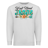Dove Grey y'all need jesus arrow lily flowers Premium Sweatshirt - BarkalooDesign