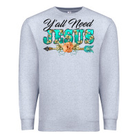 Heather Grey y'all need jesus arrow lily flowers Premium Sweatshirt - BarkalooDesign
