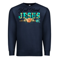 Navy y'all need jesus arrow lily flowers Premium Sweatshirt - BarkalooDesign