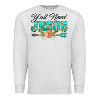 Oatmeal Heather y'all need jesus arrow lily flowers Premium Sweatshirt - BarkalooDesign