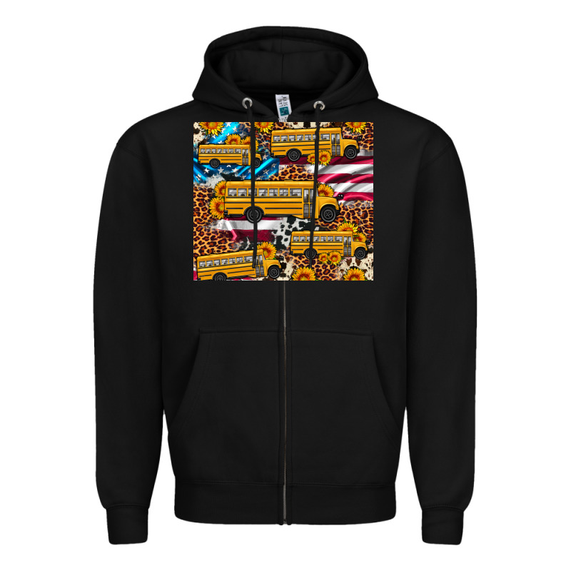 School Bus American Flag Sunflower Cowhide Leopard Zipper Hoodie by Artiststas | Teevron