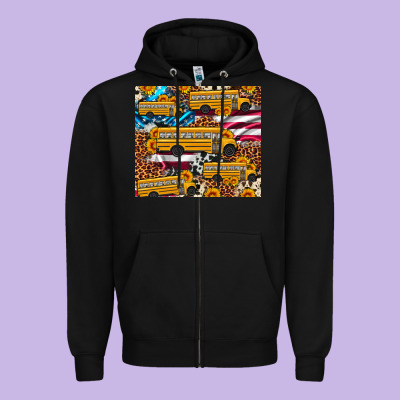 School Bus American Flag Sunflower Cowhide Leopard Zipper Hoodie Designed By Artiststas