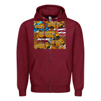 Burgundy school bus American flag sunflower cowhide leopard Zipper Hoodie - Artiststas
